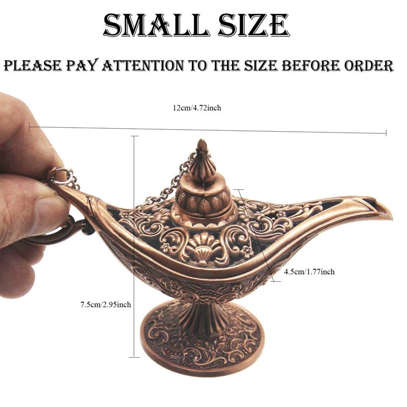 AVESON Classic Vintage Hollow Magic Genie Light Costume Lamp Home Table Decoration & Gift, Small (4.7"x1.7"x2.9"), Copper - Image 2